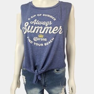 Corona Crew Neck Sleeveless Tie Front Cropped Tee Size L